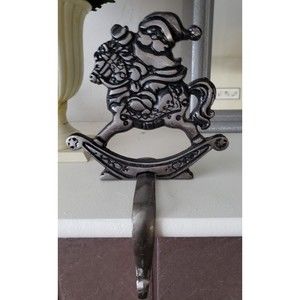 Large Cast Iron Santa on Horse Stocking Holder Heavy Country Style Christmas